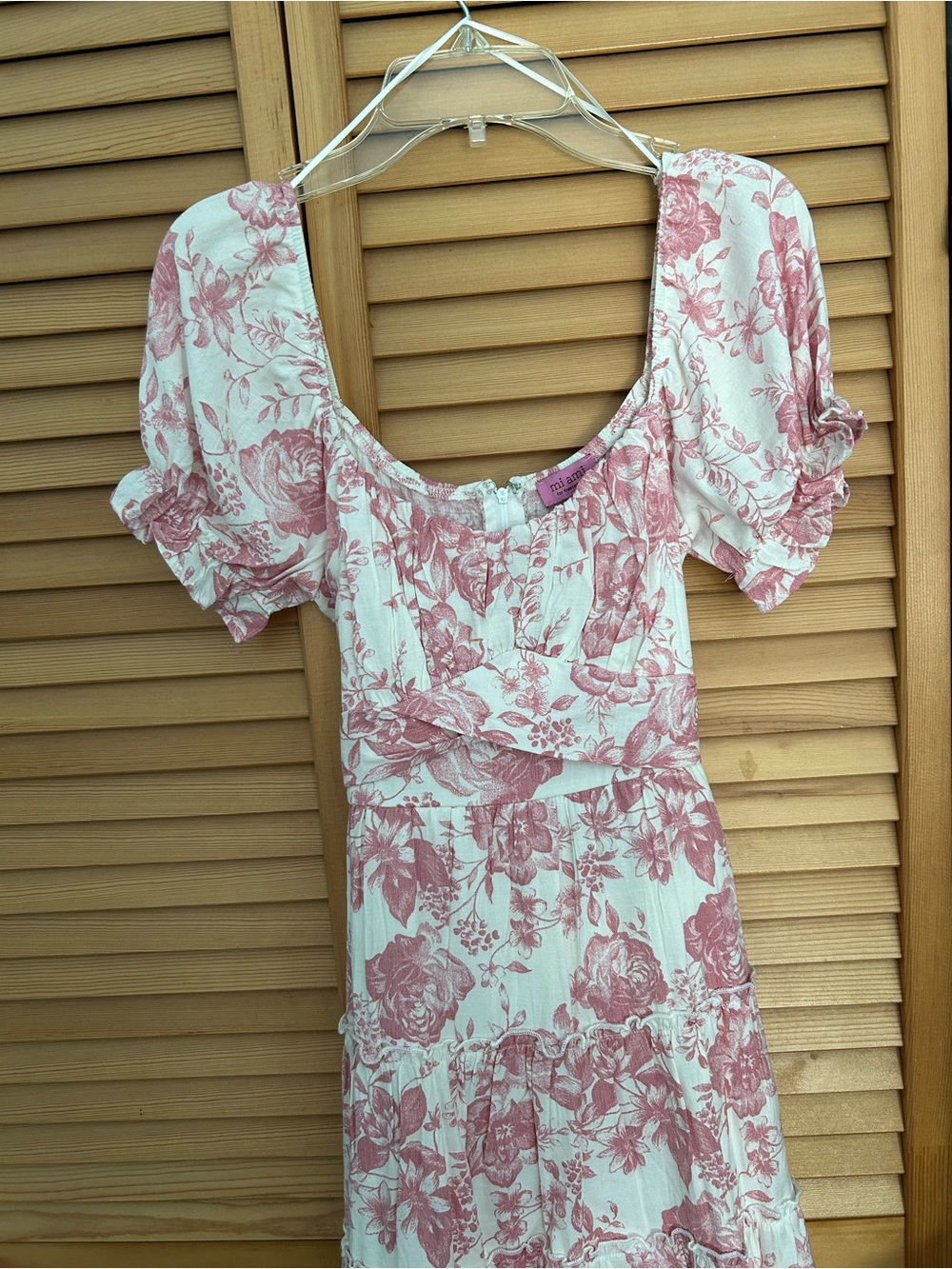 Floral Puff-Sleeve Women’s Dress- Dusty Pink
